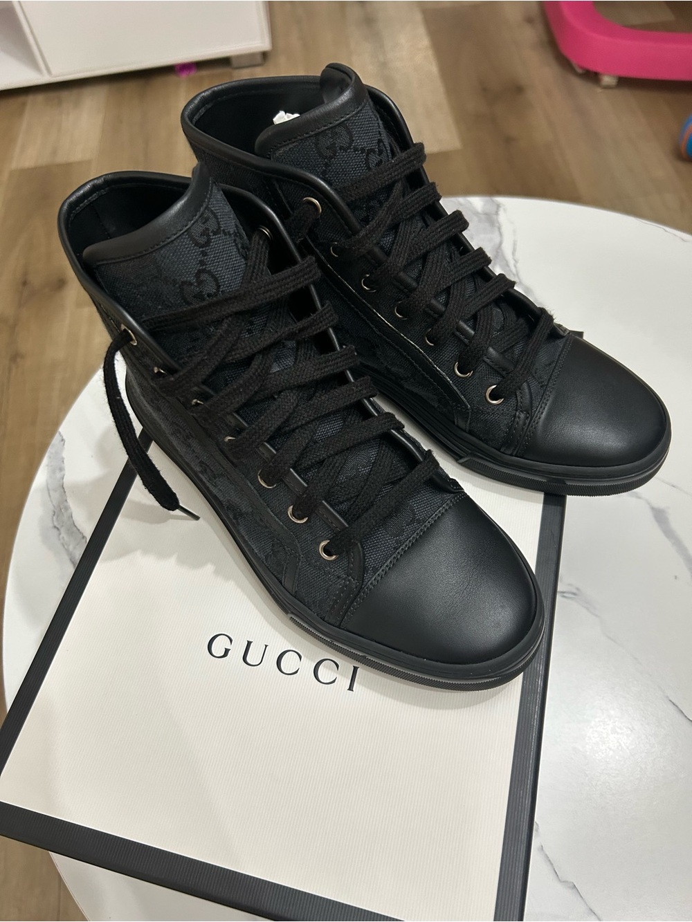 Gucci Black women High-Top Logo Sneakers size 36+ 6.5 - Picture 7 of 9